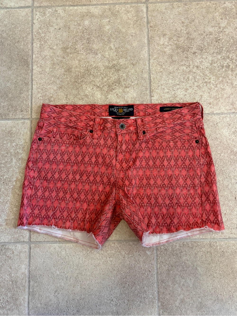 Lucky Brand Red Patterned Denim Abbey Shorts